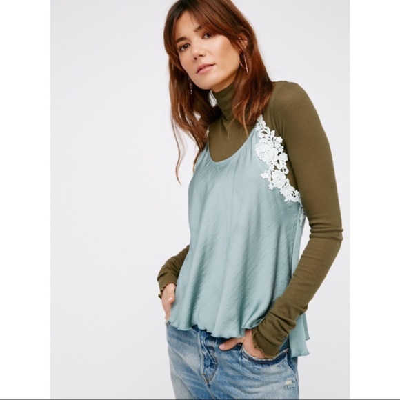 Free People Intimately Lace Trim Cami Tank Top Satin - Picture 1 of 7